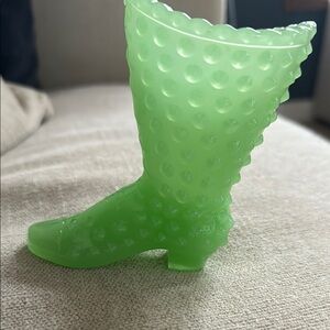 Fenton Green Hobnail Boot Vase
